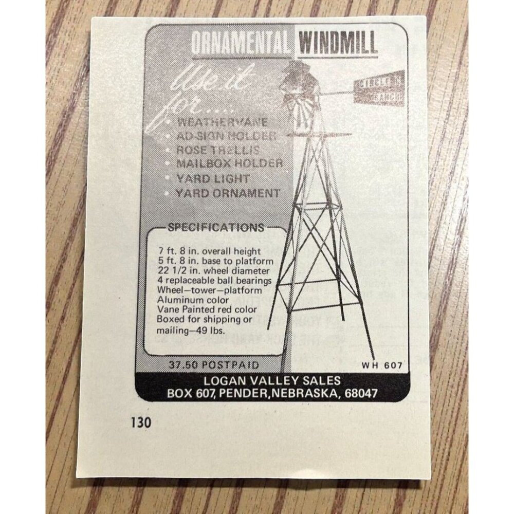 Logan Valley Sales Vintage Print Ad 1970s Windmill Weathervane Pender NE